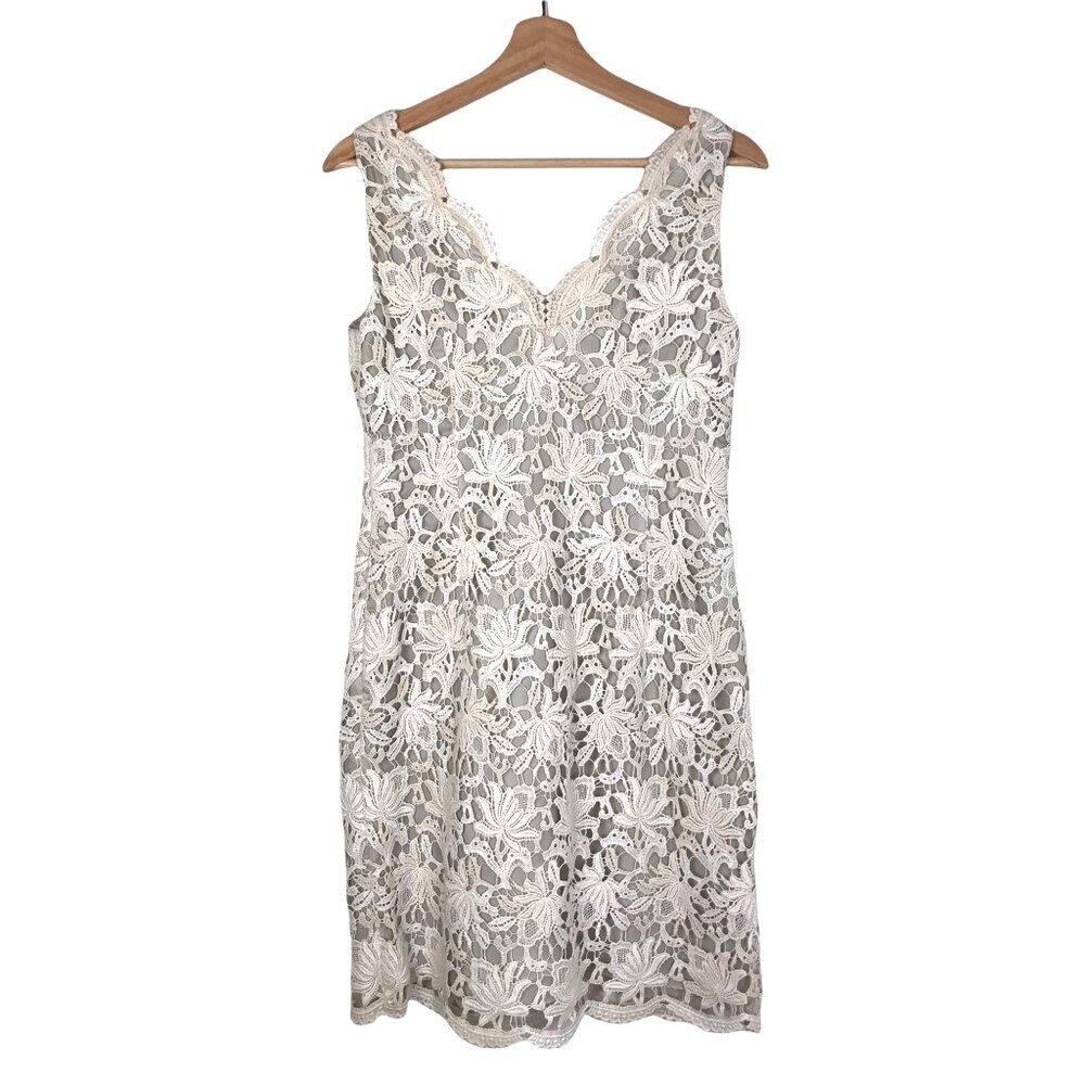 Ann Taylor  Lace V-neck Sleeveless Dress Ivory & Cream Size 2  NWT - Picture 2 of 13